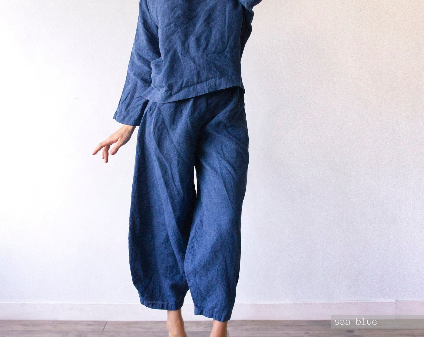 NTG Fad S / Blue Oversized Relaxed Fit 100% Linen Baggy Wide Graceful Pants