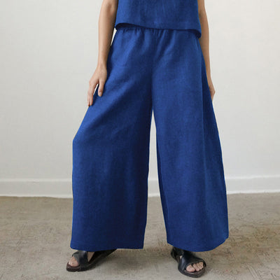 NTG Fad S / Blue Pure Linen Wide Leg Casual Design Long Pants