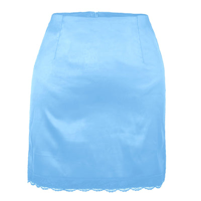 NTG Fad S / Blue Sexy Woman New Summer High Waist Satin Lace Bodycon Mini Skirt