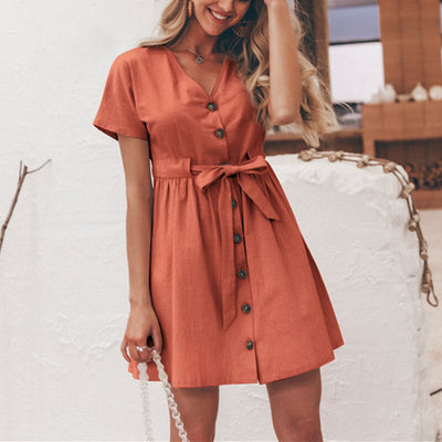 NTG Fad S / Brick red Cotton Linen Casual Dress