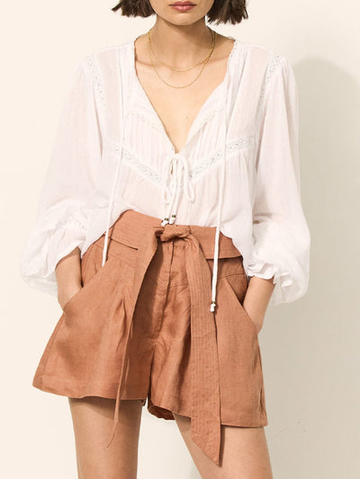 NTG Fad S / Brown LINEN BOW SHORTS