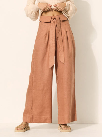 NTG Fad S / Brown LINEN BOW TROUSERS