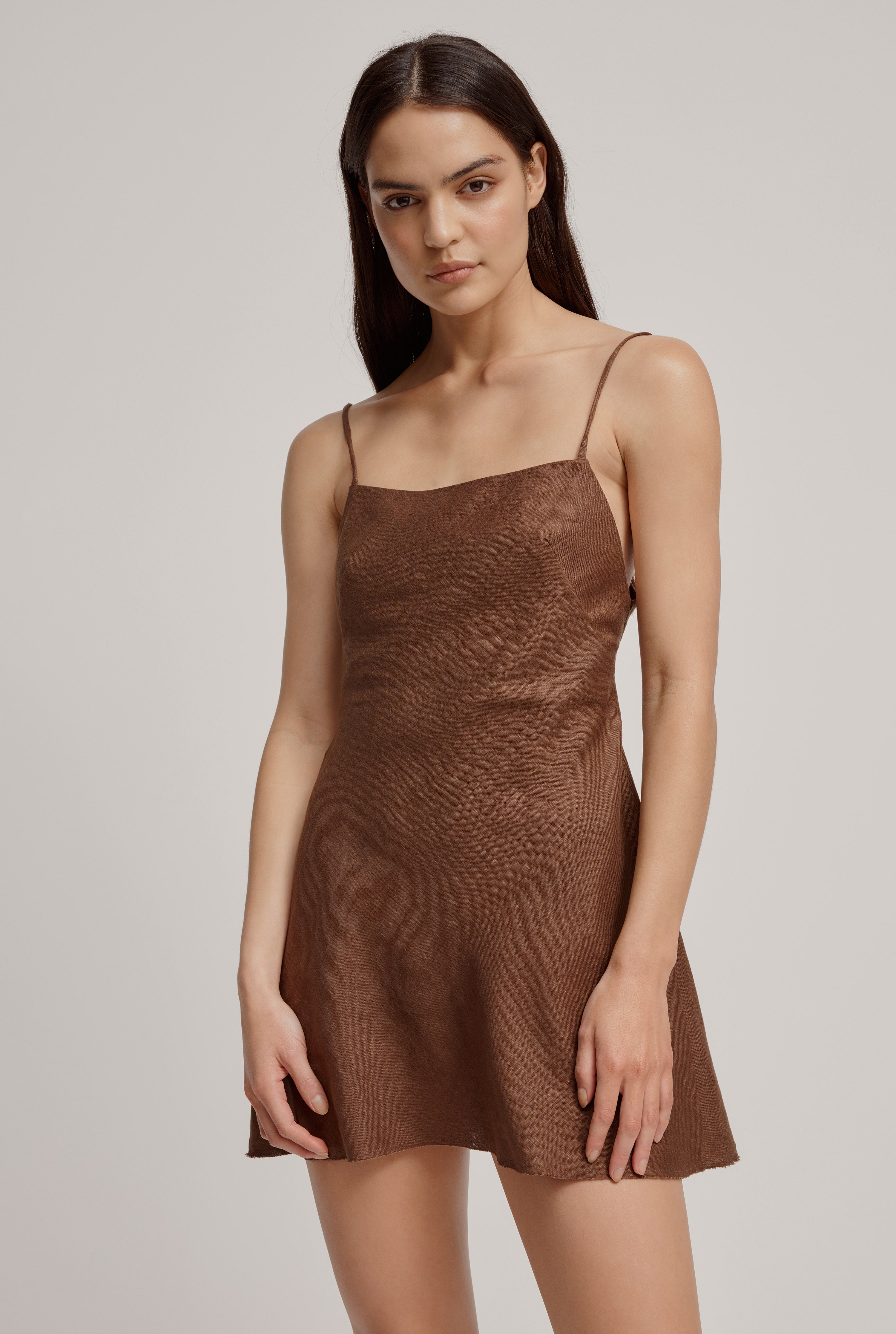 NTG Fad S / Brown LINEN CROSSBODY LACE-UP DRESS