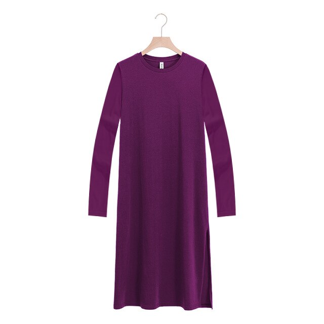 NTG Fad S / Dark Purple-Long sleeve Elegant Cotton Casual Dress