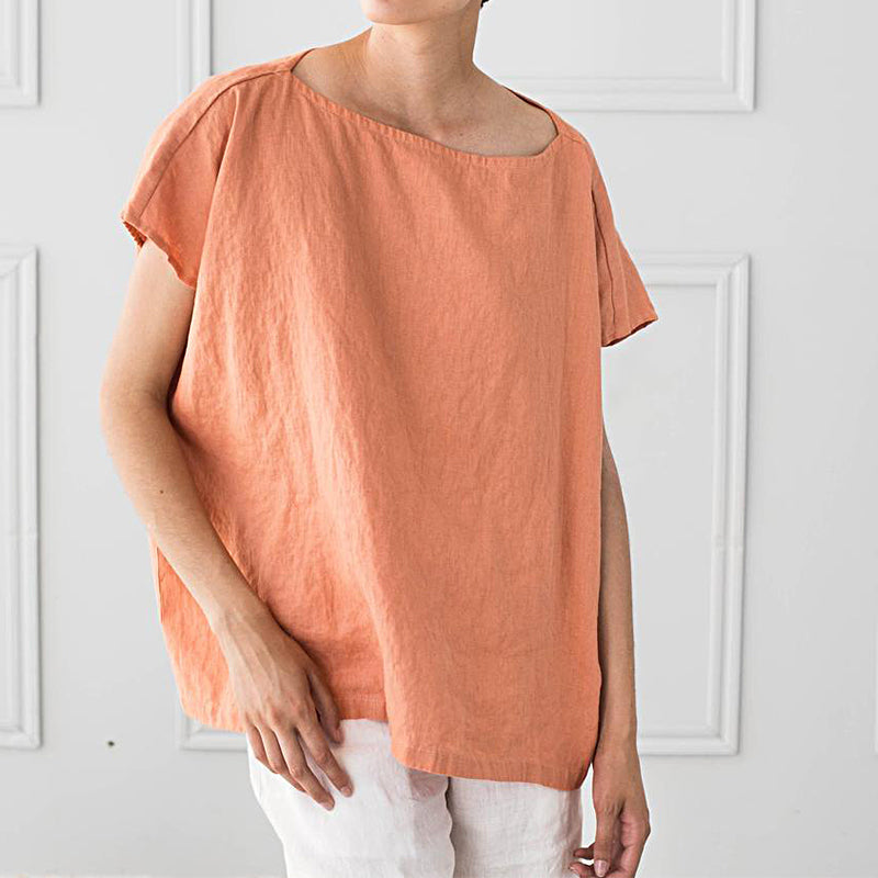 NTG Fad S / Grapefruit Linen Simple Trendy Ramie Women's Cotton Linen Loose Top