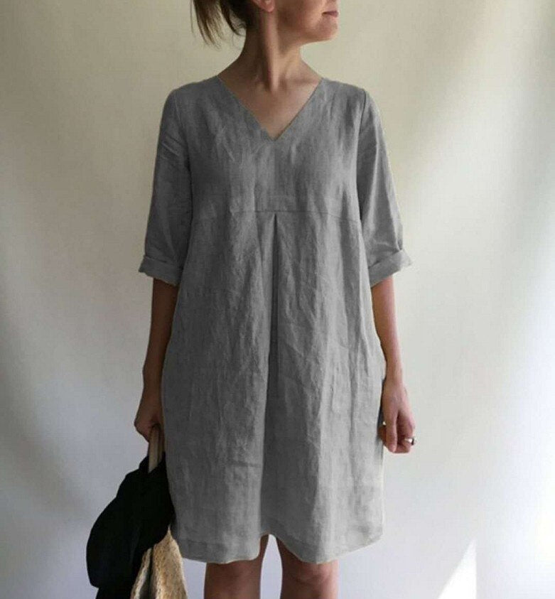 NTG Fad S / Gray Cotton Linen Sexy Dress