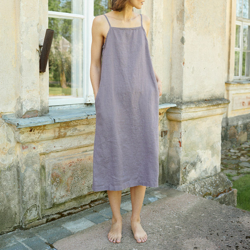 NTG Fad S / Gray Purple Cotton Linen Elegant Dress