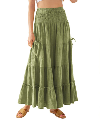 NTG Fad S / Green 100% Cotton Boho Pockets Skirt