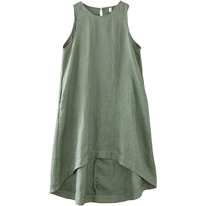 NTG Fad S / Green 100% Linen Elegant Dress With Pockets