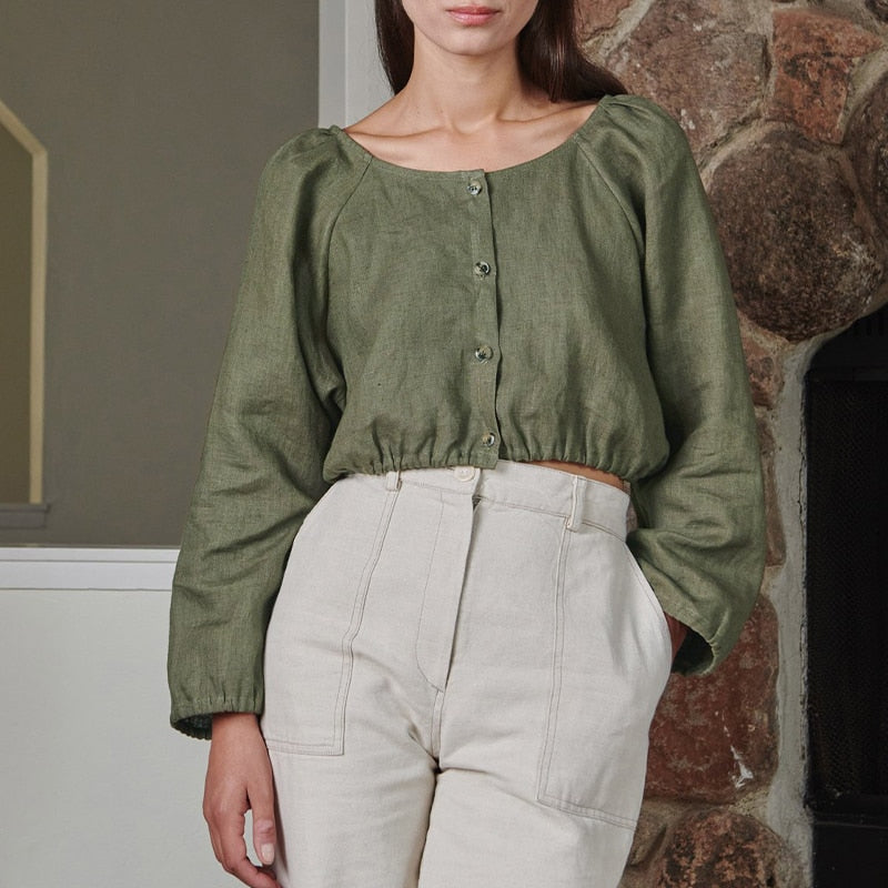 NTG Fad S / Green 100% Linen Woman T-Shirts