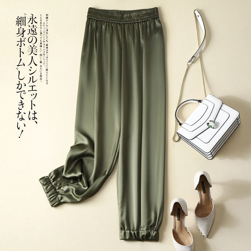 NTG Fad S / Green Elegant Satin Summer Women Harem Pants