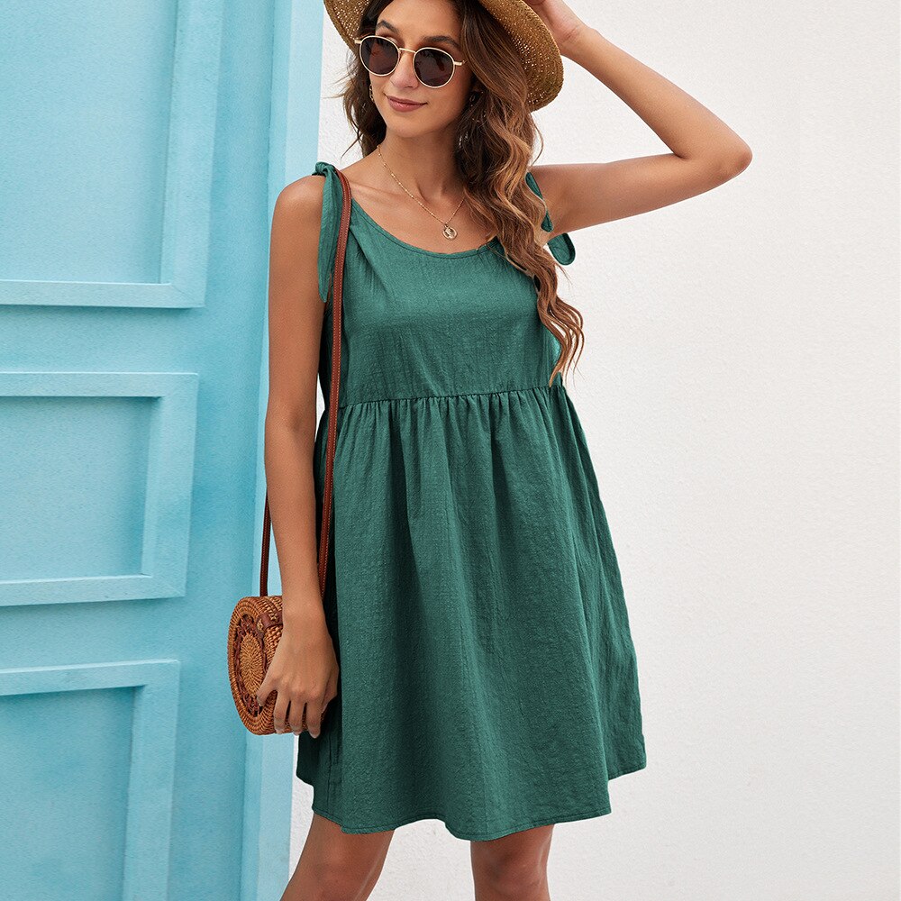 NTG Fad S / Green Fashion Cotton Linen Dress