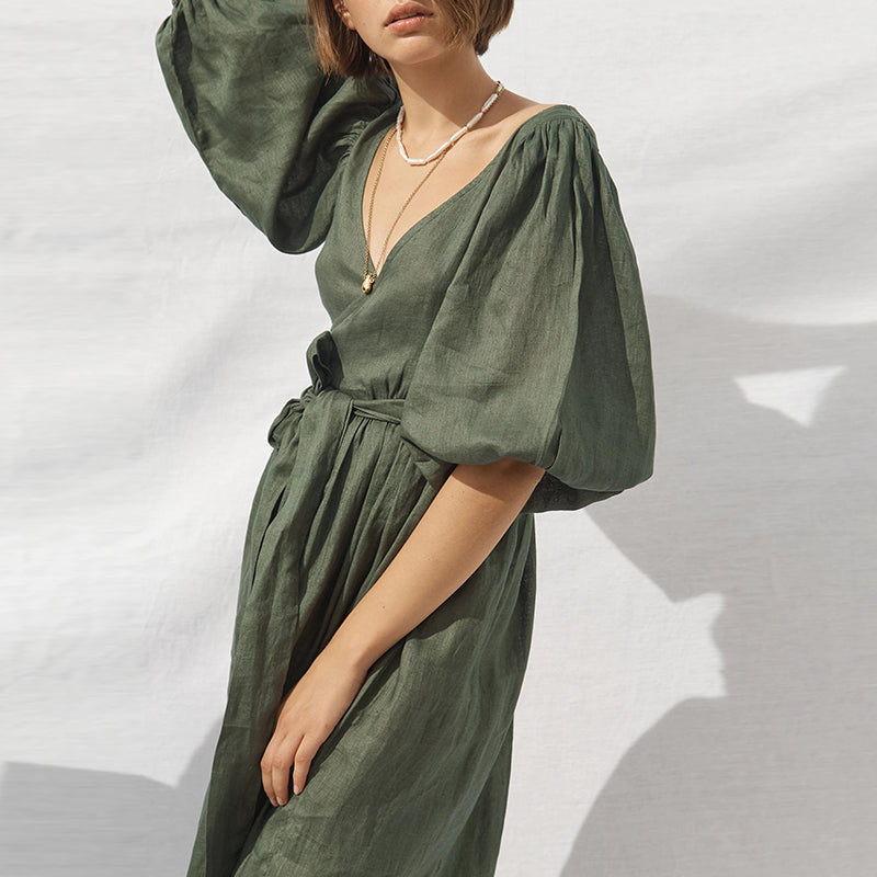 NTG Fad S / Green Fashion Cotton Linen Summer Holiday Dress