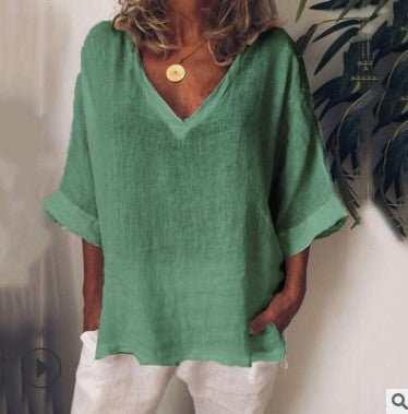 NTG Fad S / Green Ladies Casual Sports V-Neck Large Solid Color Fashion Pullover
