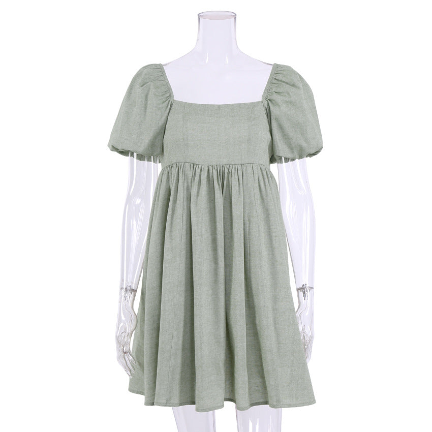 NTG Fad S / Green Linen Collar A-Line Dress