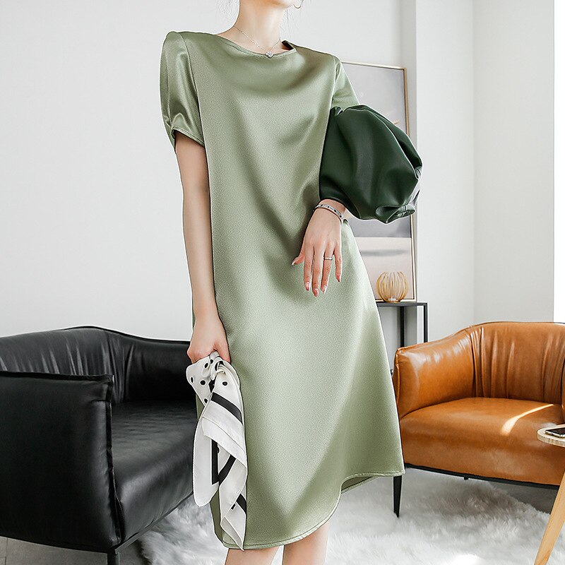 NTG Fad S / Green New Elegant Glossy Satin Dress