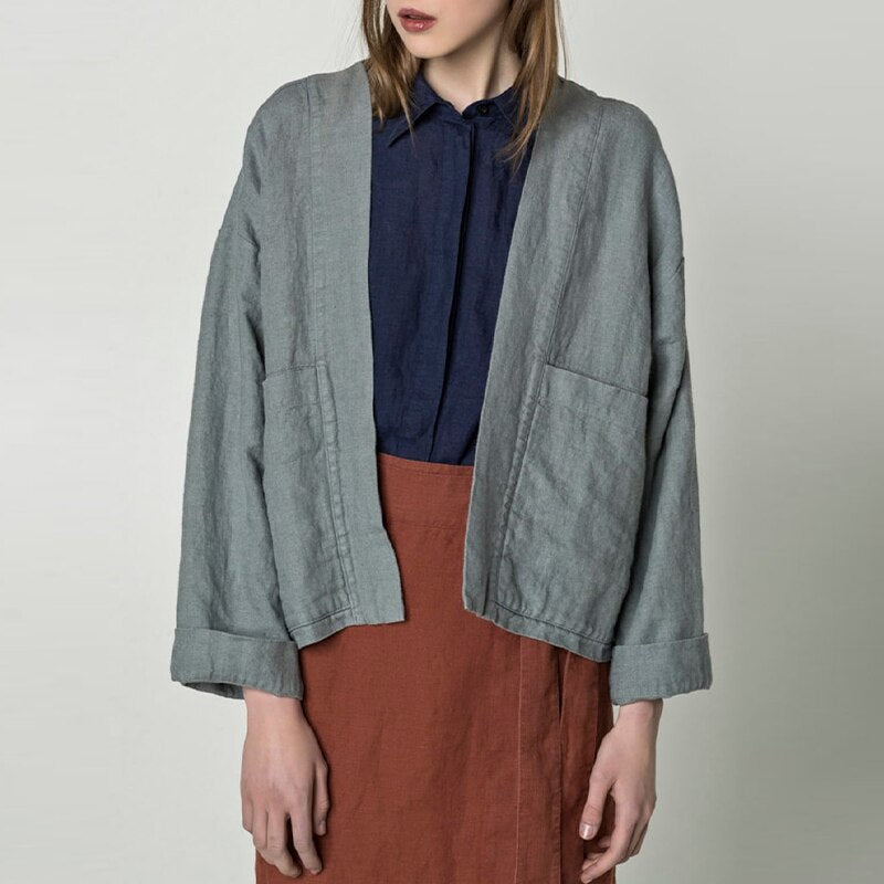 NTG Fad S / Grey 100% LINEN COATS WITH POCKETS