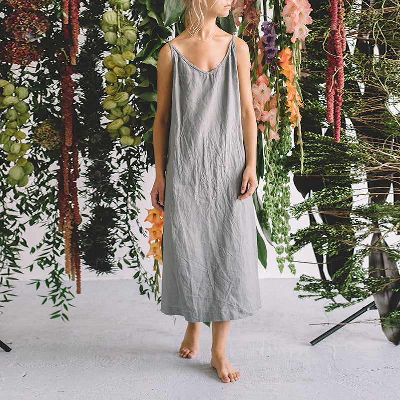 NTG Fad S / Grey Casual Loose Cotton Linen Dress