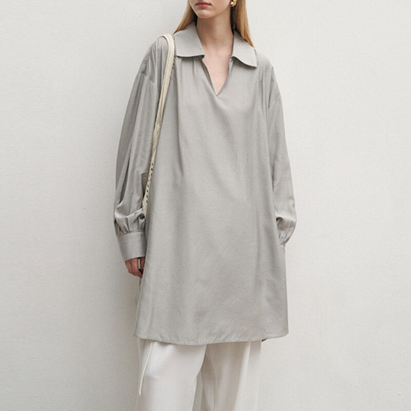 NTG Fad S / Grey Fashion Elegant Satin Shirt Dress