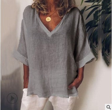 NTG Fad S / Grey Ladies Casual Sports V-Neck Large Solid Color Fashion Pullover