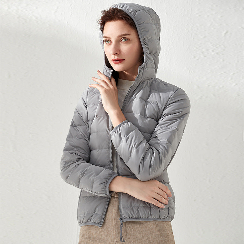 NTG Fad S / Grey Women's Short Hooded Fashion Slim Thin Light Down Jacket