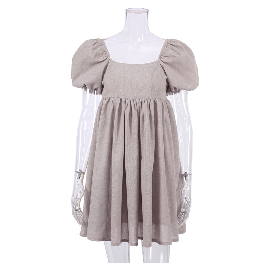 NTG Fad S / Khaki Linen Collar A-Line Dress