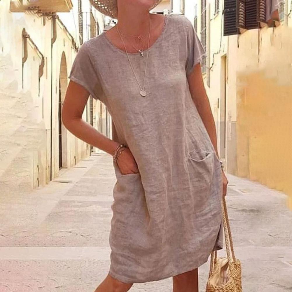 NTG Fad S / Khaki Loose Cotton Linen Dress