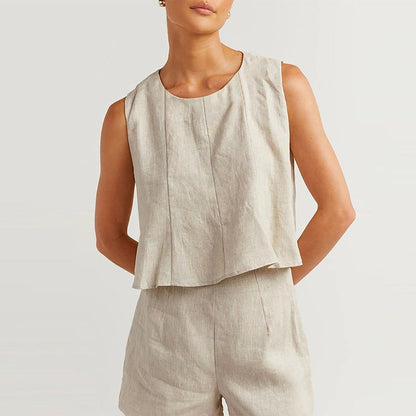 NTG Fad S / Khaki The New Vest Shorts Cotton Linen Simple Casual Suit