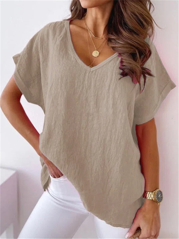 NTG Fad S / Khaki Women's Summer Vintage Linen Cotton Oversized T-Shirt Tops