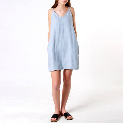 NTG Fad S / Light Blue Casual Cotton Linen Dress With Pockets