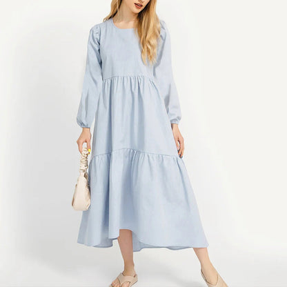 NTG Fad S / Light Blue Elegant Cotton Linen Casual Patchwork Holiday Beach Party Dresses With Pockets