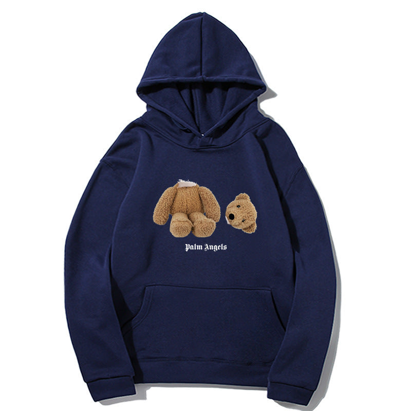 NTG Fad S / Navy Blue Bear Teddy Bear Print Hoodie Sweatshirt