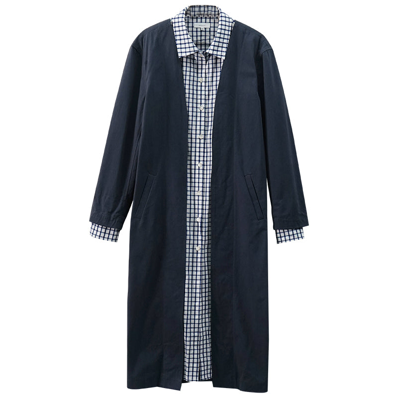 NTG Fad S / Navy Blue CHECK PANELLED LOOSE JACKET
