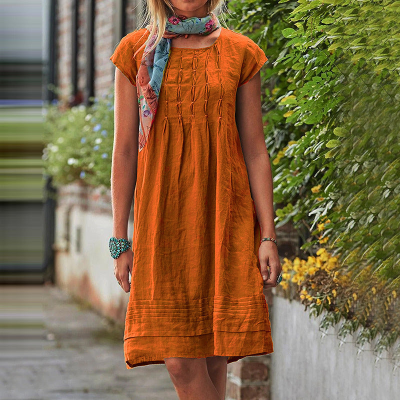 NTG Fad S / Orange Fashion Women Dress 2022 Summer Casual Loose Cotton Linen Robe