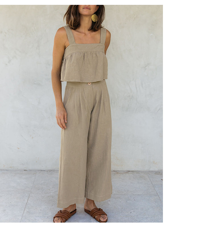 NTG Fad S / Pants / khaki Casual Cotton Linen Set