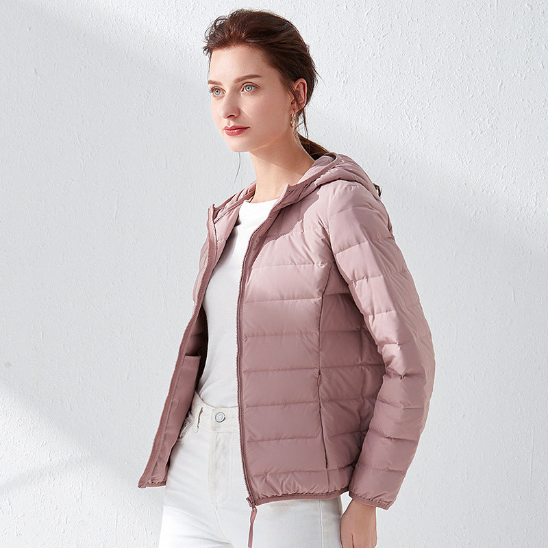 NTG Fad S / Pink Women's Short Hooded Fashion Slim Thin Light Down Jacket