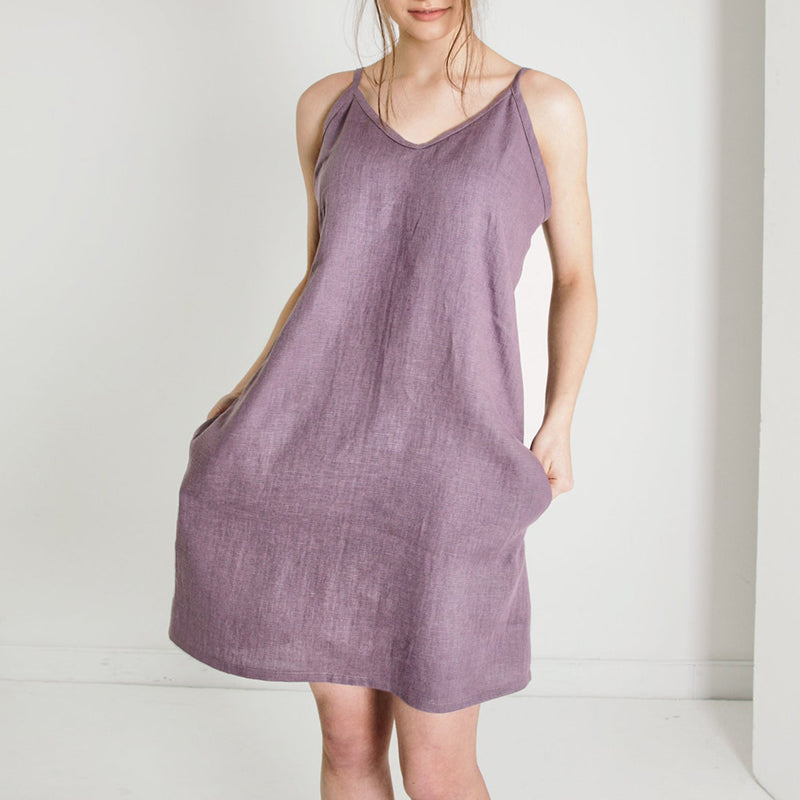 NTG Fad S / Purple Casual Cotton Linen Dress With Pockets