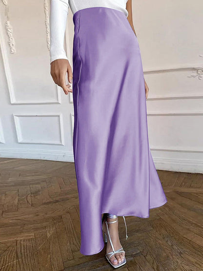 NTG Fad S / Purple Fashion Summer High Waist Solid Party Casual Satin Female Skirts Office Lady Skirts