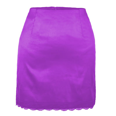 NTG Fad S / Purple Sexy Woman New Summer High Waist Satin Lace Bodycon Mini Skirt