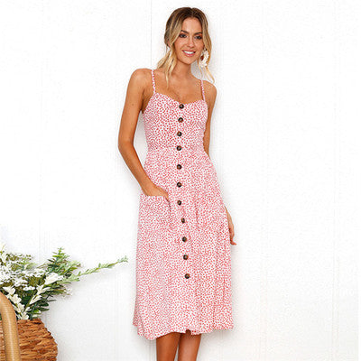 NTG Fad S / Sky Blue Casual Sundress Female Beach Dresses Midi Button Backless Polka Dot Striped Summer Dress