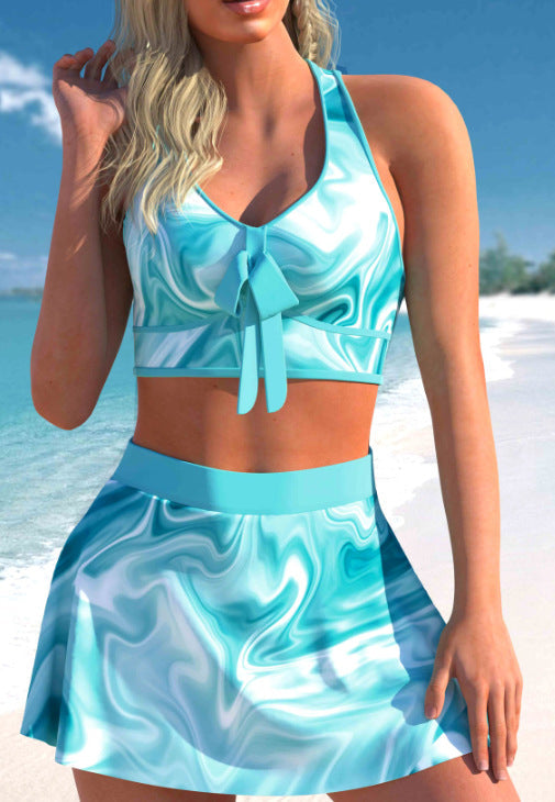 NTG Fad S / Water Ripple Printed Split Ladies Elegant Skirt Swimsuit