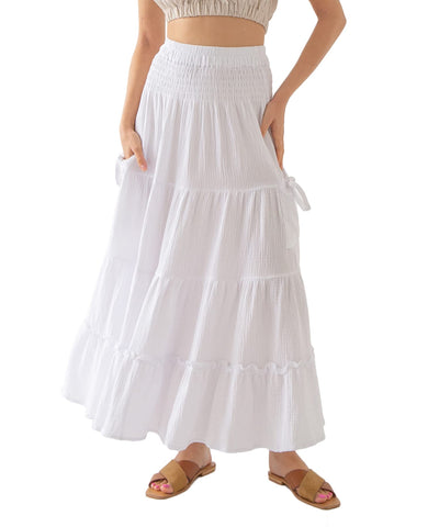 NTG Fad S / White Amazhiyu Cotton Boho Pockets Skirt