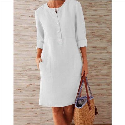 NTG Fad S / White Casual Cotton Linen Dress