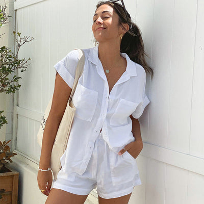 NTG Fad S / White Cotton and Linen Holiday Style Casual Fashion Women's Suit
