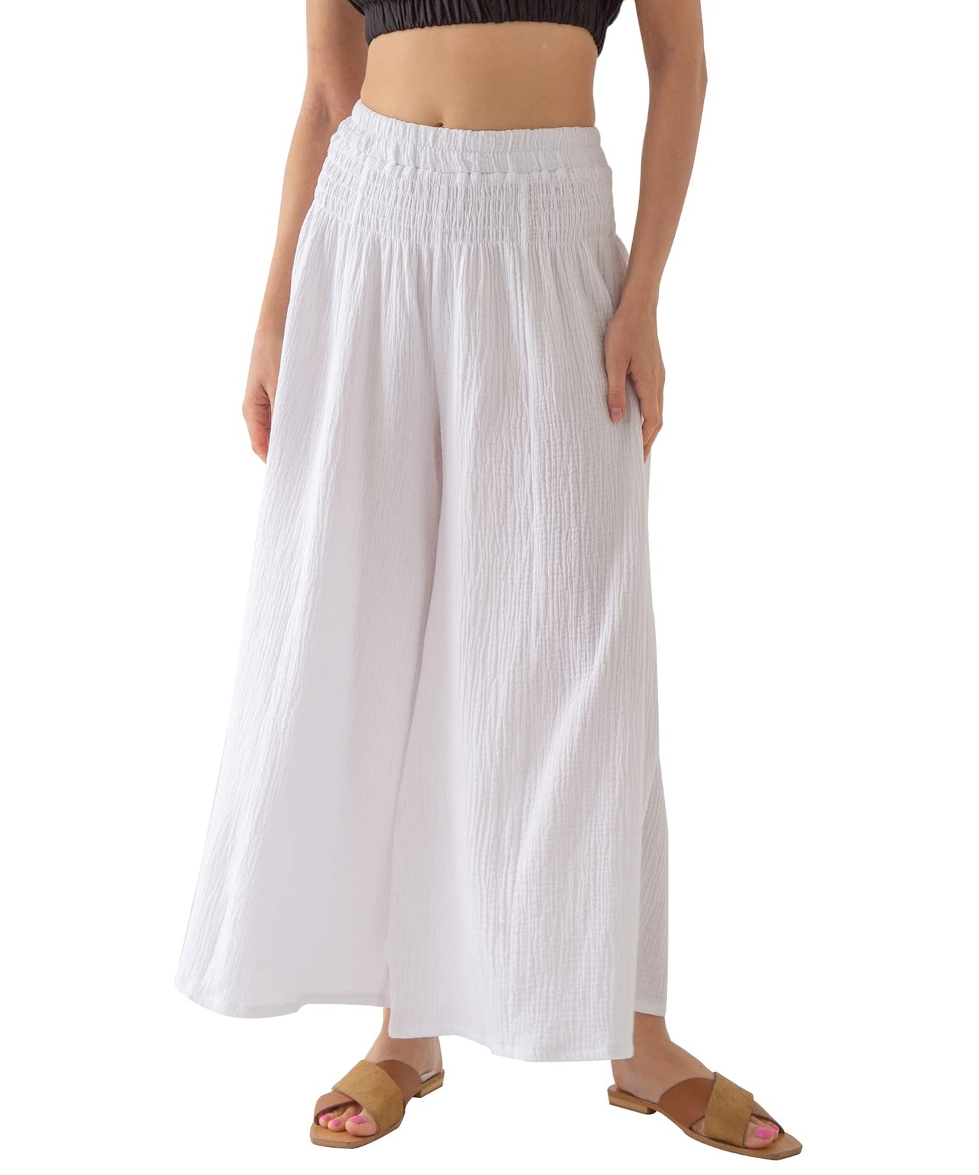 NTG Fad S / White Cotton Linen Boho Pants