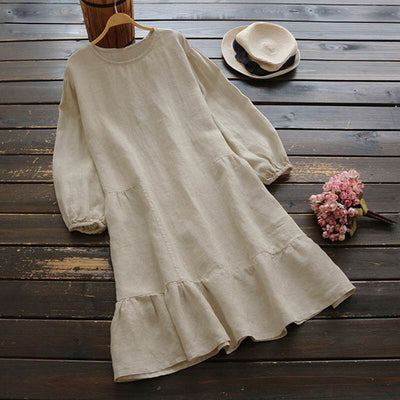 NTG Fad S / White Cotton Linen Casual Dress