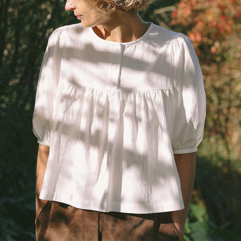 NTG Fad S / White Cotton Linen Oversize T-Shirt