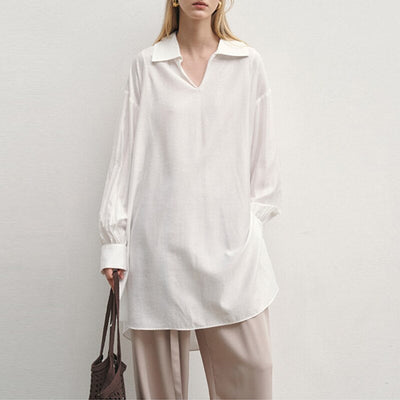 NTG Fad S / White Fashion Elegant Satin Shirt Dress