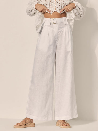NTG Fad S / White LINEN COTTON BELTED PANTS