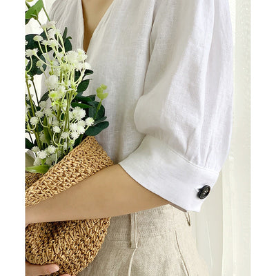 NTG Fad S / White Vintage Linen Women Shirts
